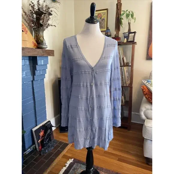 Soft Surroundings XL LINEN Vicose Gauze Cardigan Duster Light Blue Button Up - Picture 5 of 13